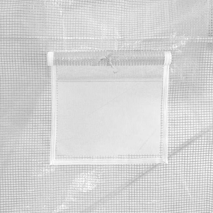 Furnicato Gewächshaus verzinkter Stahl - 16 x 6 cm, Material Seitenwand: Kunststoff, 38 mm, Grau - Transparente Gitterfolie für Gewächshaus mit hochgerolltem, befestigtem weißen Lüftungsfenster aus Netzstoff.