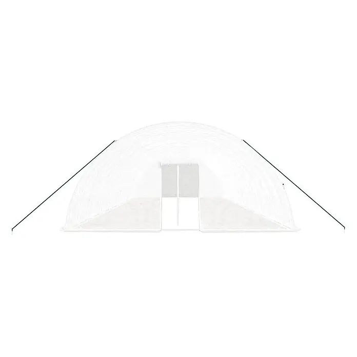 Furnicato Gewächshaus verzinkter Stahl - 16 x 6 cm, Material Seitenwand: Kunststoff, 38 mm, Grau - Weißes, halbtransparentes Gewächshaus mit Runddach, Doppeltür und dunkelgrünen Abspannseilen.