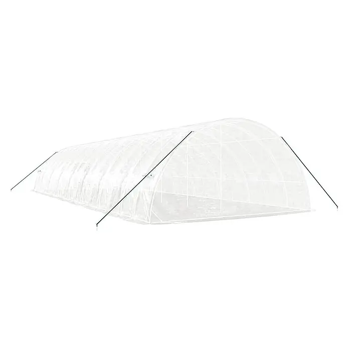 Furnicato Gewächshaus verzinkter Stahl - 16 x 6 cm, Material Seitenwand: Kunststoff, 38 mm, Grau - Weißes, transluzentes Tunneltreibhaus mit Bogenform und grünen Stützseilen.