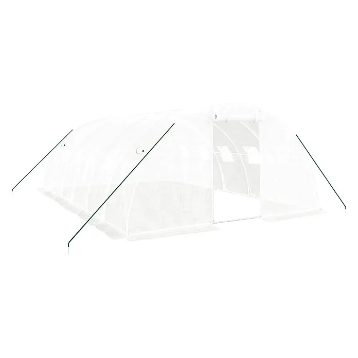 Furnicato Gewächshaus verzinkter Stahl - 6 x 4 cm, Material Seitenwand: Kunststoff, 38 mm, Grau - Weißes, durchscheinendes Tunnelgewächshaus mit grünen Stützstangen und Abspannseilen.