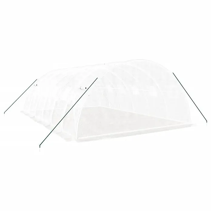 Furnicato Gewächshaus verzinkter Stahl - 6 x 4 cm, Material Seitenwand: Kunststoff, 38 mm, Grau - Weißes Tunnelgewächshaus mit Netzabdeckung und grünen Abspannseilen für Pflanzenschutz.