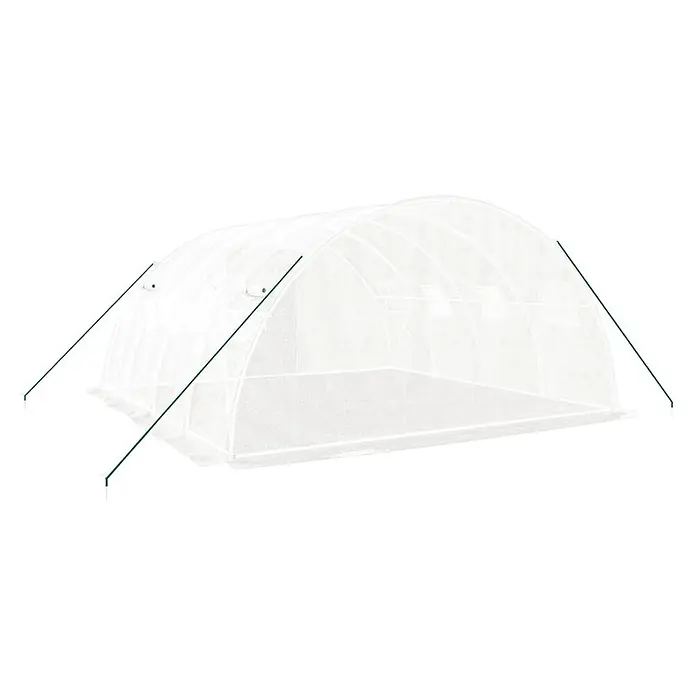 Furnicato Gewächshaus verzinkter Stahl - 4 x 4 cm, Material Seitenwand: Kunststoff, 38 mm, Grau - Weißes transparentes Tunnelgewächshaus mit grünen Stützstangen, ideal für Pflanzenschutz und Gartenbau.
