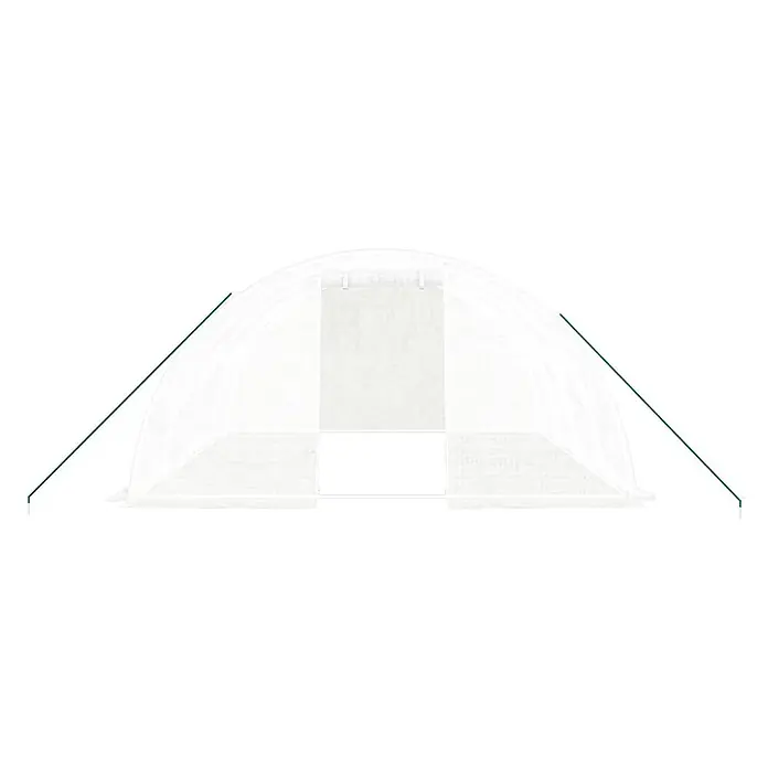 Furnicato Gewächshaus verzinkter Stahl - 4 x 4 cm, Material Seitenwand: Kunststoff, 38 mm, Grau - Weißes, lichtdurchlässiges Tunnelgewächshaus mit zwei grünen Abspannseilen zur Stabilisierung.