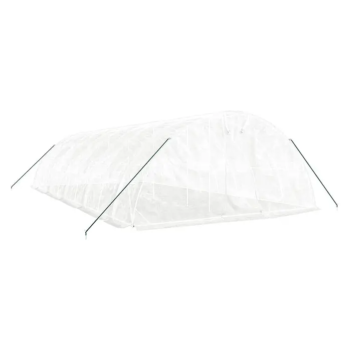 Furnicato Gewächshaus - Außenmaß inkl. Dachüberstand (B x T): 500 x 1.000 cm, Material Seitenwand: Kunststoff, 38 mm, Grau - Weißes, lichtdurchlässiges Folientunnel-Gewächshaus mit grünen Stützstangen für den Pflanzenschutz.