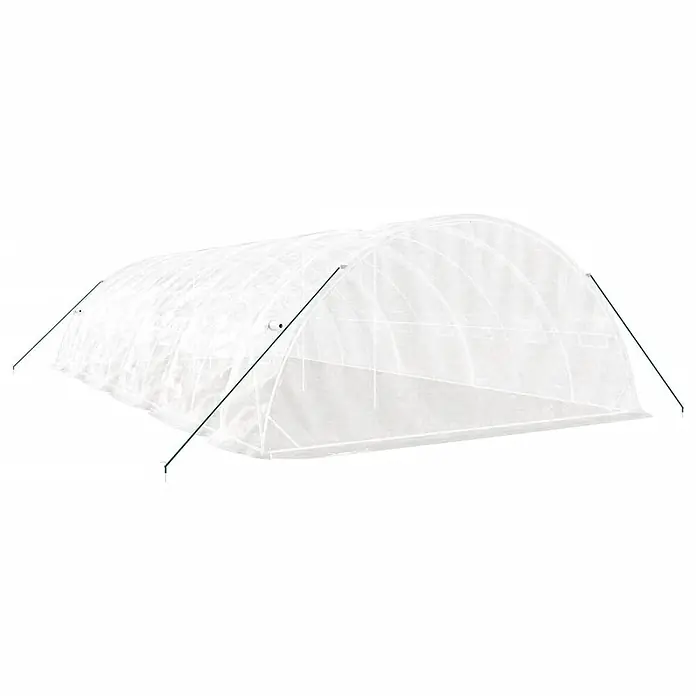 Furnicato Gewächshaus - Außenmaß inkl. Dachüberstand (B x T): 500 x 1.000 cm, Material Seitenwand: Kunststoff, 38 mm, Grau - Transparentes Tunnelgewächshaus mit weißem Rahmen und grünen Stützstangen zum Schutz von Pflanzen.