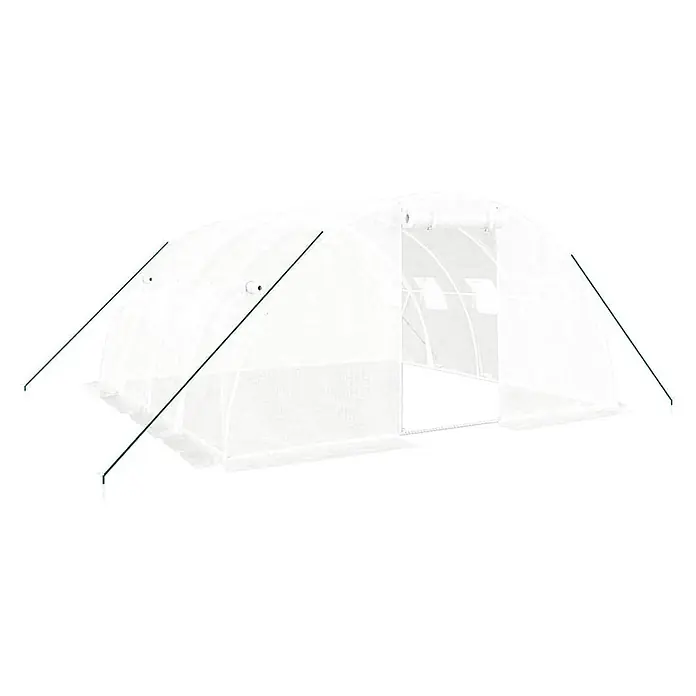 Furnicato Gewächshaus verzinkter Stahl - 4 x 4 cm, Material Seitenwand: Kunststoff, 38 mm, Grau - Weißes, halbtransparentes Tunnelgewächshaus mit grünen Ankerseilen, für den Gartenbau.