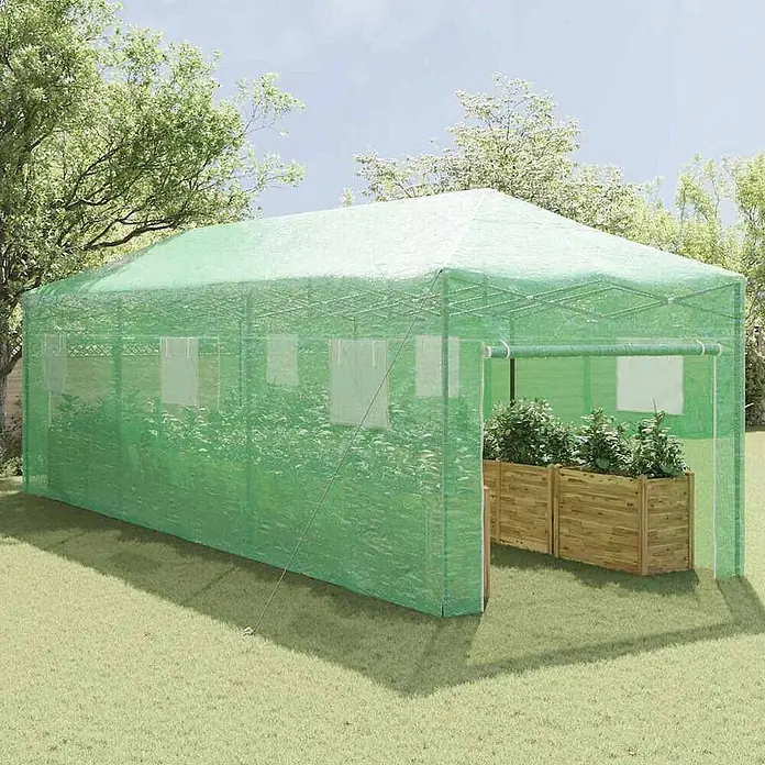 Furnicato Gewächshaus - Außenmaß inkl. Dachüberstand (B x T): 870 x 290 cm, Material Seitenwand: Kunststoff, 38 mm, Grün - Grünes Tunnelgewächshauszelt, schützt Pflanzen in Hochbeeten im Freien.
