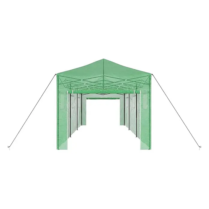 Furnicato Gewächshaus - Außenmaß inkl. Dachüberstand (B x T): 870 x 290 cm, Material Seitenwand: Kunststoff, 38 mm, Grün - Grünes modulares Partyzelt oder Gehwegüberdachung mit Spitzdach und Seitenwänden, mit Abspannseilen gesichert.