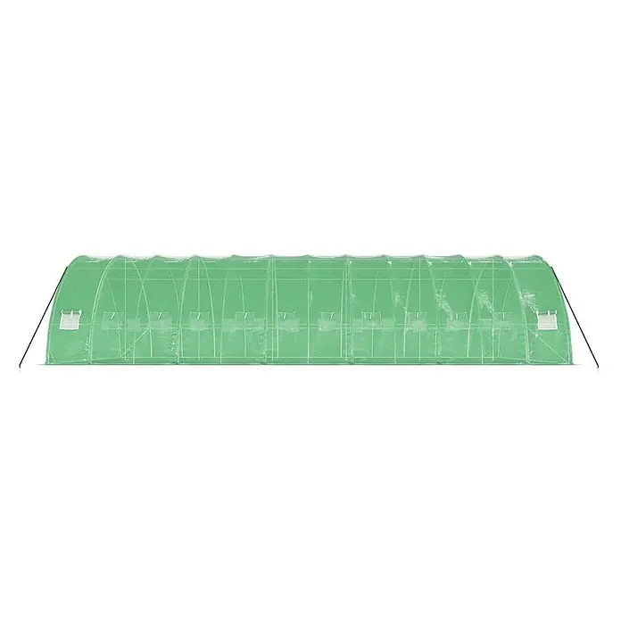 Furnicato Gewächshaus verzinkter Stahl - 12 x 6 cm, Material Seitenwand: Kunststoff, 38 mm, Grau - Langes, grünes, transparentes Tunnelgewächshaus mit mehreren aufrollbaren Fenstern.