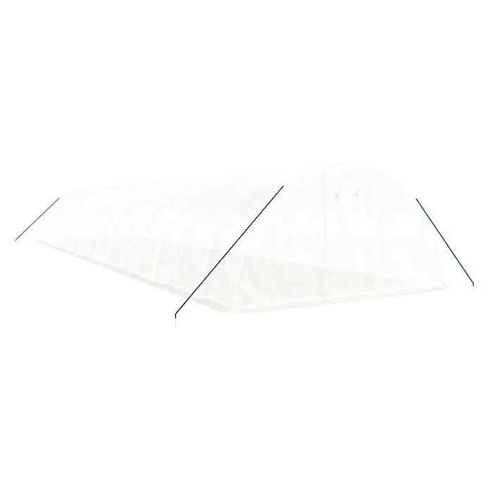 Furnicato Gewächshaus - Außenmaß inkl. Dachüberstand (B x T): 400 x 1.600 cm, Material Seitenwand: Kunststoff, 38 mm, Grau - Weißer halbtransparenter Folientunnel mit grünen Stützstangen.