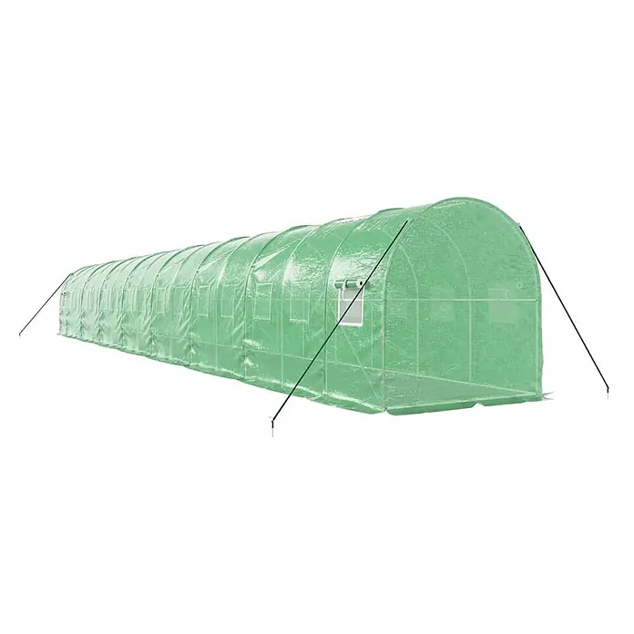 Furnicato Gewächshaus verzinkter Stahl - 16 x 2 cm, Material Seitenwand: Kunststoff, 38 mm, Grau - Hellgrünes Tunnelgewächshaus mit Lüftungen und Abspannseilen für den Pflanzenanbau.