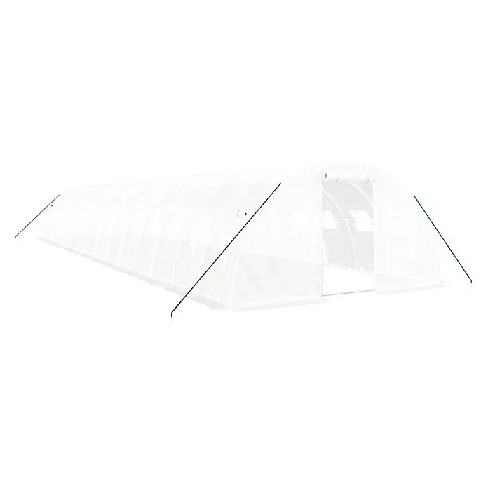 Furnicato Gewächshaus - Außenmaß inkl. Dachüberstand (B x T): 400 x 1.600 cm, Material Seitenwand: Kunststoff, 38 mm, Grau - Weißer lichtdurchlässiger Gewächshaus-Tunnel mit grünen Stützstangen für den Pflanzenanbau.