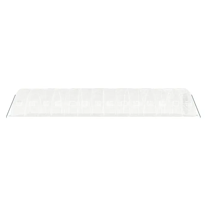 Furnicato Gewächshaus - Außenmaß inkl. Dachüberstand (B x T): 500 x 1.400 cm, Material Seitenwand: Kunststoff, 38 mm, Grau - Langes, weiß-transparentes Tunnelgewächshaus mit grünen Stützstangen.
