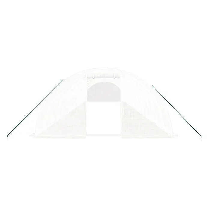 Furnicato Gewächshaus - Außenmaß inkl. Dachüberstand (B x T): 400 x 1.600 cm, Material Seitenwand: Kunststoff, 38 mm, Grau - Weißes, durchscheinendes Tunnelgewächshaus mit offenem Eingang, befestigt mit grünen Abspannseilen.