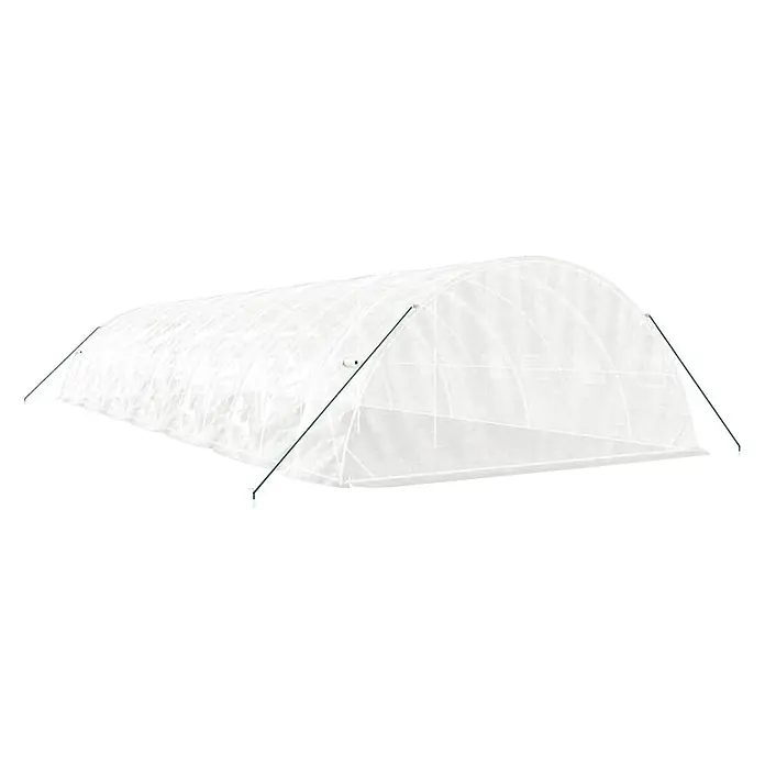 Furnicato Gewächshaus - Außenmaß inkl. Dachüberstand (B x T): 500 x 1.400 cm, Material Seitenwand: Kunststoff, 38 mm, Grau - Treibhaustunnel mit transparenter Abdeckung und grünen Stützstangen.