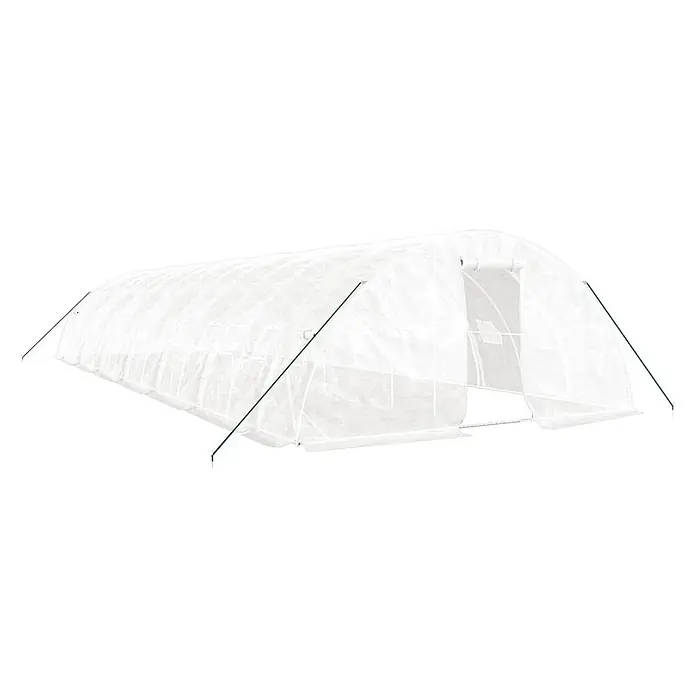Furnicato Gewächshaus - Außenmaß inkl. Dachüberstand (B x T): 500 x 1.400 cm, Material Seitenwand: Kunststoff, 38 mm, Grau - Weißes transluzentes Tunnelgewächshaus mit grünen Stützstangen für den Pflanzenanbau.