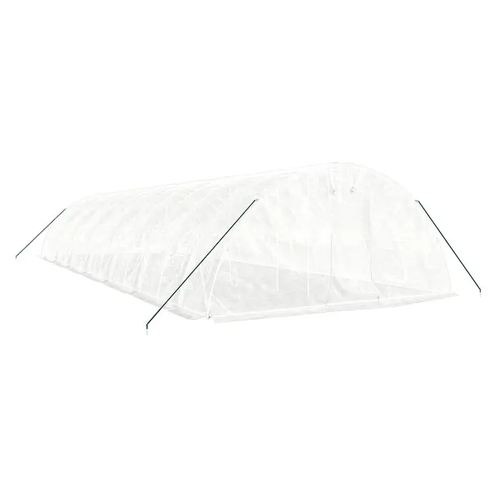 Furnicato Gewächshaus - Außenmaß inkl. Dachüberstand (B x T): 500 x 1.400 cm, Material Seitenwand: Kunststoff, 38 mm, Grau - Weißer transparenter Folientunnel mit grünen Befestigungsstangen.
