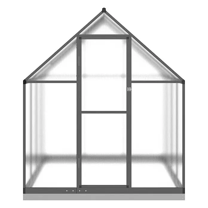 Furnicato Gewächshaus - Außenmaß inkl. Dachüberstand (B x T): 169 x 224 cm, Material Seitenwand: Kunststoff, 38 mm, anthrazit - Dunkelgraues Gewächshaus aus Metall mit transparenten Paneelen und zentraler Tür.