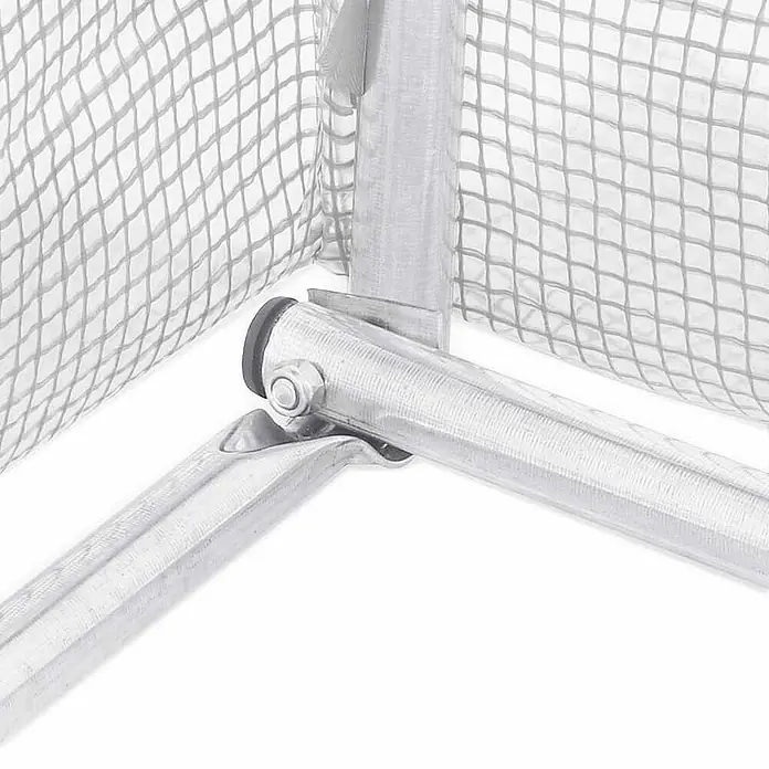 Furnicato Gewächshaus - Außenmaß inkl. Dachüberstand (B x T): 500 x 2.400 cm, Material Seitenwand: Kunststoff, 38 mm, Grau - Silbernes Metalleckstück mit Schraubverbindung für einen Rahmen, das Gittergewebe hält.