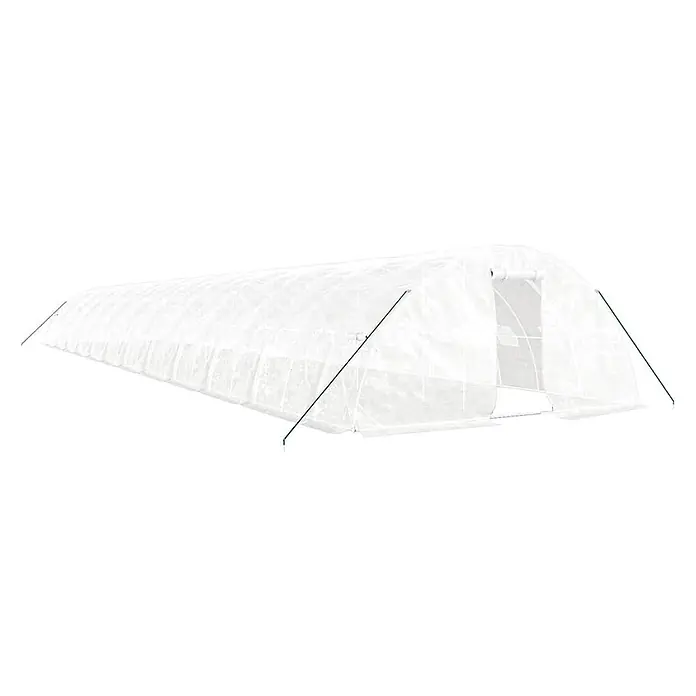 Furnicato Gewächshaus - Außenmaß inkl. Dachüberstand (B x T): 500 x 2.400 cm, Material Seitenwand: Kunststoff, 38 mm, Grau - Weißes, transluzentes Tunnelgewächshaus mit grünen Stützstangen, ideal für Pflanzenschutz und Anbau.