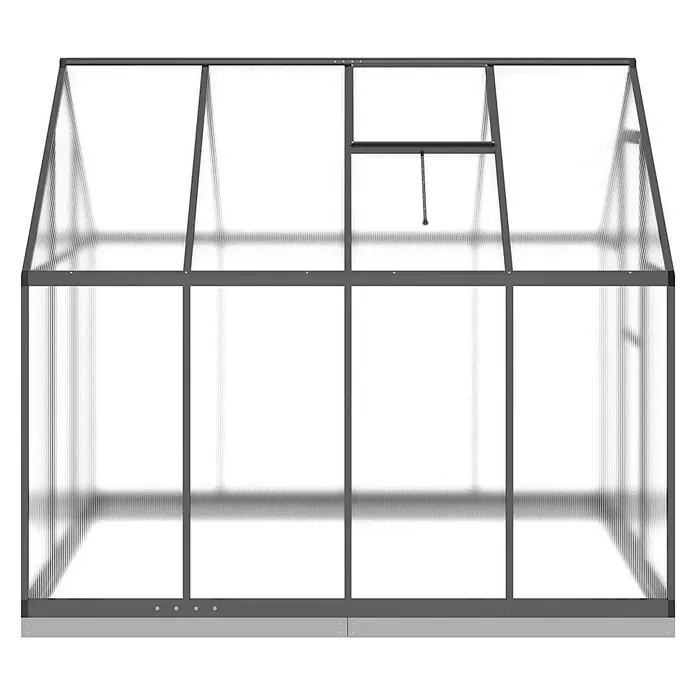 Furnicato Gewächshaus - Außenmaß inkl. Dachüberstand (B x T): 169 x 224 cm, Material Seitenwand: Kunststoff, 38 mm, anthrazit - Graues Metall-Gewächshaus mit transparenten, geriffelten Platten und Dachfenster.