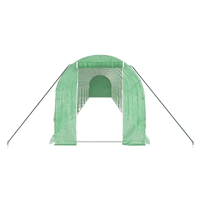Furnicato Gewächshaus verzinkter Stahl - 14 x 2 cm, Material Seitenwand: Kunststoff, 38 mm, Grau - Grünes, lichtdurchlässiges Folientunnel-Gewächshaus mit Metallrahmen und Abspannseilen zum Pflanzenschutz.