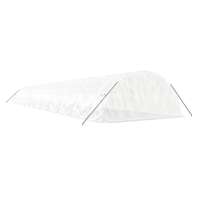 Furnicato Gewächshaus - Außenmaß inkl. Dachüberstand (B x T): 500 x 2.400 cm, Material Seitenwand: Kunststoff, 38 mm, Grau - Transparentes Tunnelgewächshaus aus weißer Kunststofffolie mit Bogenstützen und grünen Ankerseilen.