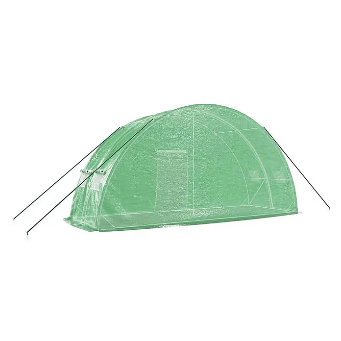 Furnicato Gewächshaus verzinkter Stahl - 6 x 2 cm, Material Seitenwand: Kunststoff, 38 mm, Grau - Grüner, halbtransparenter Gewächshaus-Folientunnel mit Abspannseilen für den Pflanzenschutz.