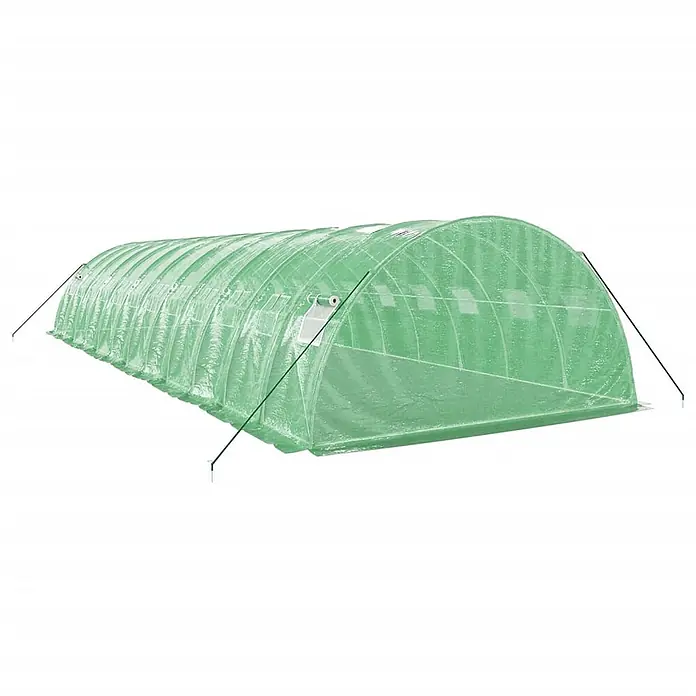 Furnicato Gewächshaus - Außenmaß inkl. Dachüberstand (B x T): 400 x 1.200 cm, Material Seitenwand: Kunststoff, 38 mm, Grau - Grüner, transparenter Folientunnel für den Gartenbau, mit Abspannseilen und Heringen.