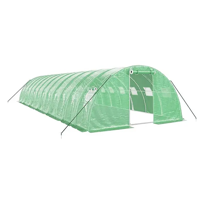 Furnicato Gewächshaus - Außenmaß inkl. Dachüberstand (B x T): 400 x 1.200 cm, Material Seitenwand: Kunststoff, 38 mm, Grau - Grünes, lichtdurchlässiges Tunnelgewächshaus mit aufrollbarer Vordertür und Seitenfenstern, mit Spannseilen gesichert.