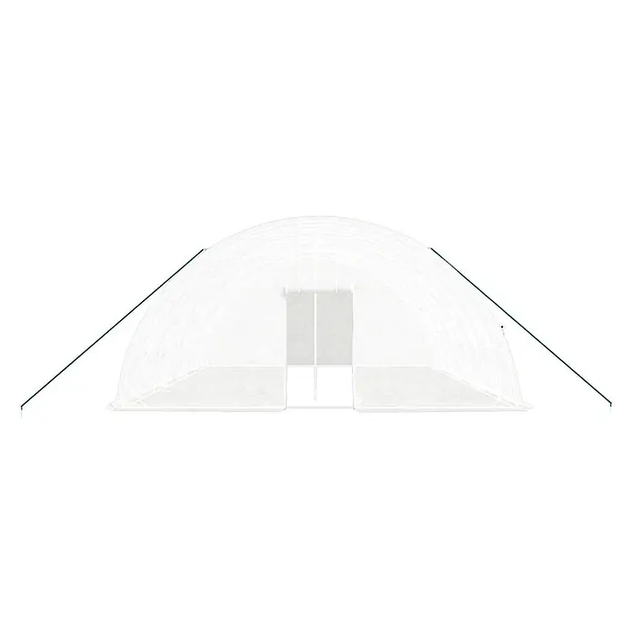 Furnicato Gewächshaus verzinkter Stahl - 8 x 6 cm, Material Seitenwand: Kunststoff, 38 mm, Grau - Weißes, lichtdurchlässiges Tunnelgewächshaus mit Mitteltür und grünen Abspannseilen.
