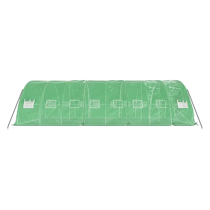 Furnicato Gewächshaus - 8 x 5 cm, Material Seitenwand: Kunststoff, 38 mm, Grau - Langer grüner Folientunnel mit transparenter Abdeckung und mehreren aufrollbaren Fenstern, ideal für Gartenbau und Pflanzenschutz.
