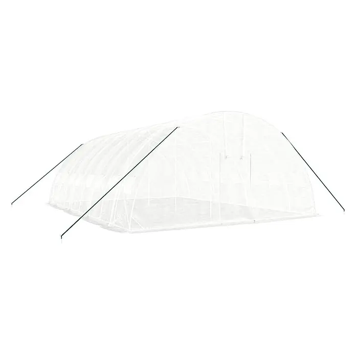 Furnicato Gewächshaus verzinkter Stahl - 8 x 6 cm, Material Seitenwand: Kunststoff, 38 mm, Grau - Weißes transparentes Folientunnel-Gewächshaus mit grünen Abspannseilen zum Schutz von Pflanzen.