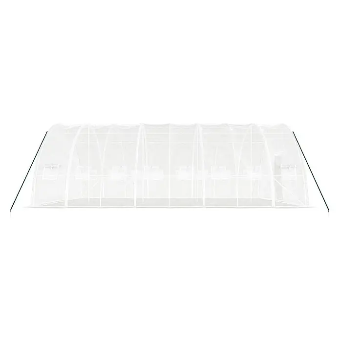 Furnicato Gewächshaus verzinkter Stahl - 8 x 6 cm, Material Seitenwand: Kunststoff, 38 mm, Grau - Langes Tunnelgewächshaus mit durchsichtiger weißer Abdeckung und grünen Stützstangen.