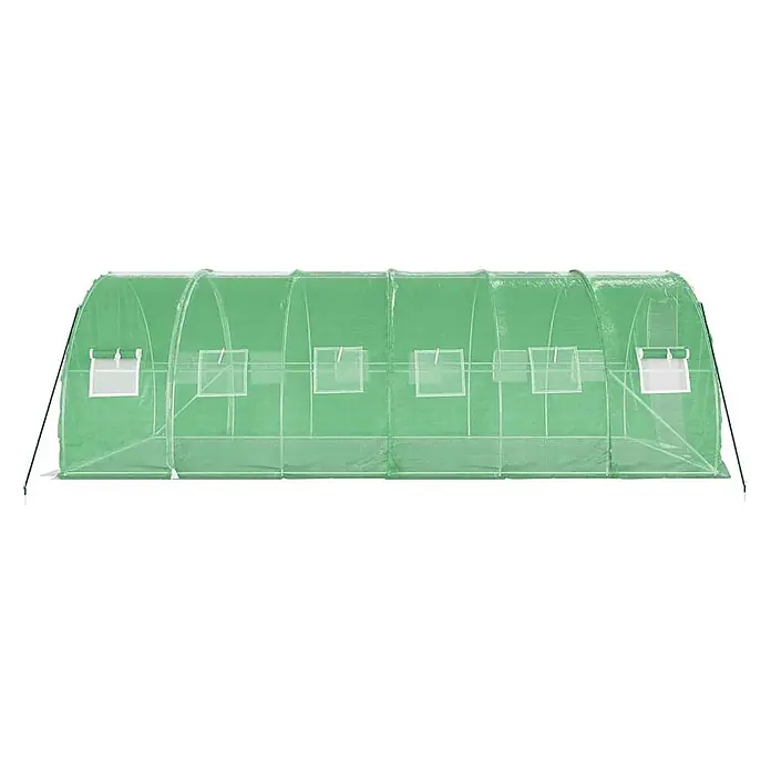 Furnicato Gewächshaus - 6 x 3 cm, Material Seitenwand: Kunststoff, 38 mm, Grau - Langes grünes Tunnel-Gewächshaus mit mehreren transparenten Fenstern zur Pflanzenzucht.