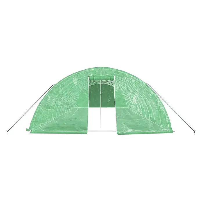 Furnicato Gewächshaus - 12 x 5 cm, Material Seitenwand: Kunststoff, 38 mm, Grau - Grüner, gewölbter Folientunnel mit aufrollbarem Eingang und Abspannseilen.