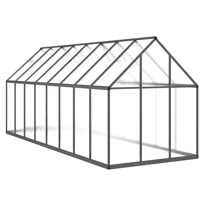 Furnicato Gewächshaus - 169 x 445 cm, Material Seitenwand: Kunststoff, 38 mm, anthrazit - Großes Gewächshaus mit grauem Metallrahmen und transparenten Platten für den Pflanzenanbau.