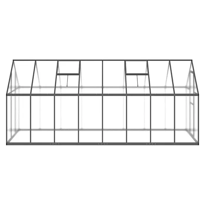 Furnicato Gewächshaus - 169 x 445 cm, Material Seitenwand: Kunststoff, 38 mm, anthrazit - Dunkelgraues Aluminium-Gewächshaus mit transparenten Paneelen und zwei geöffneten Dachfenstern.