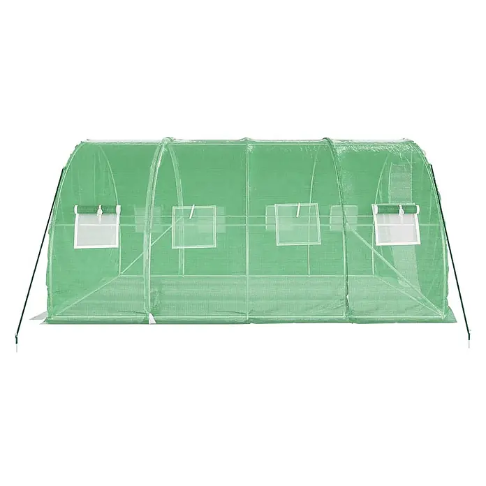 Furnicato Gewächshaus - 4 x 3 cm, Material Seitenwand: Kunststoff, 38 mm, Grau - Grünes Folientunnel-Gewächshaus mit verstärkter transparenter Abdeckung und mehreren aufrollbaren Fenstern.