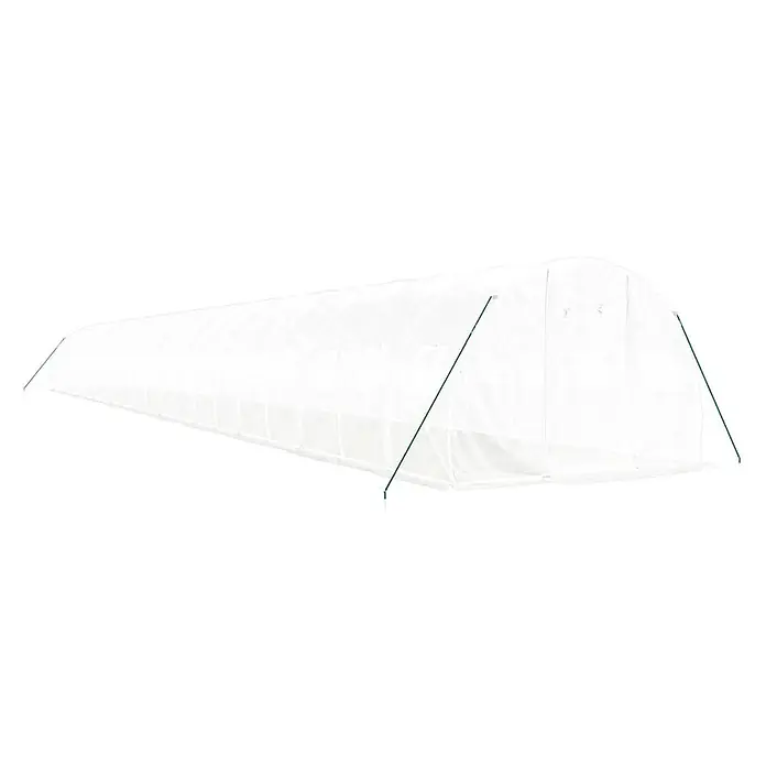 Furnicato Gewächshaus - 22 x 3 cm, Material Seitenwand: Kunststoff, 38 mm, Grau - Langes, weißes, durchsichtiges Folientunnel-Gewächshaus mit grünen Stützstangen zum Pflanzenschutz.