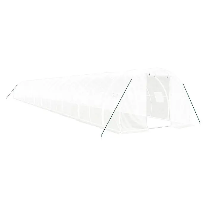 Furnicato Gewächshaus - 22 x 3 cm, Material Seitenwand: Kunststoff, 38 mm, Grau - Langes weißes Tunnelgewächshaus mit durchscheinender Abdeckung und grünen Stützstangen, ideal für den Pflanzenanbau.