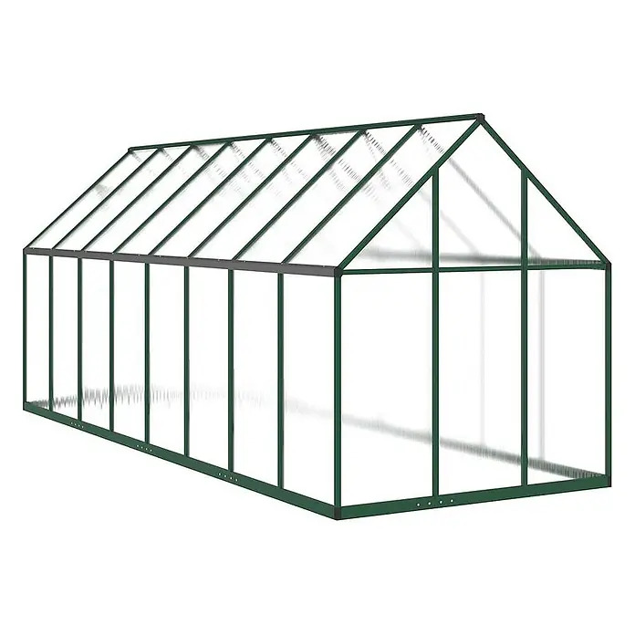 Furnicato Gewächshaus - 169 x 445 cm, Material Seitenwand: Kunststoff, 38 mm, silber - Langes Gewächshaus mit grünem Metallrahmen und transparenten Platten.