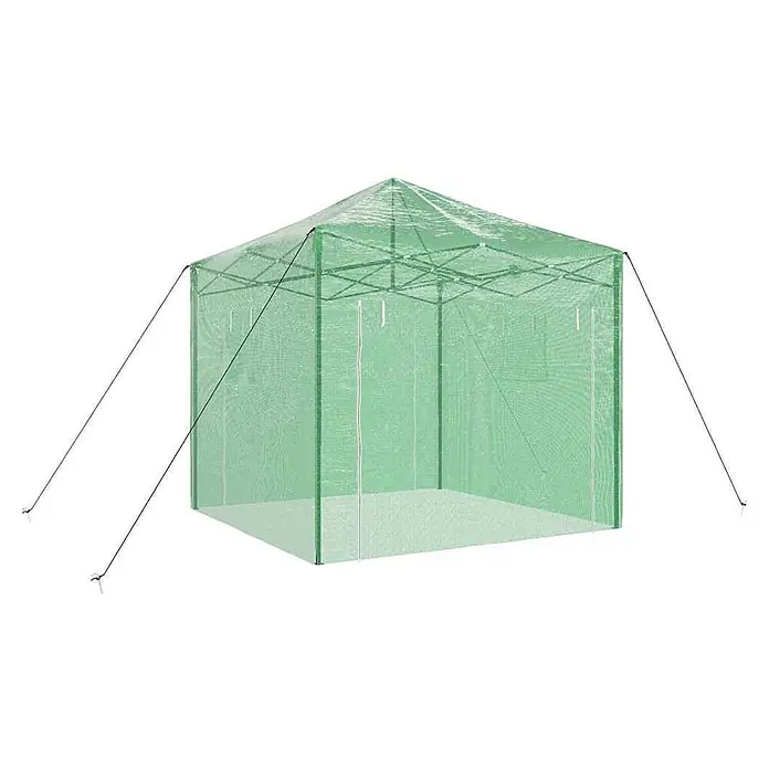 Furnicato Gewächshaus - Außenmaß inkl. Dachüberstand (B x T): 290 x 290 cm, Material Seitenwand: Kunststoff, 38 mm, Grün - Grünes, durchsichtiges Pop-up-Gewächshauszelt mit sichtbarem Rahmen und Abspannseilen für den Pflanzenschutz im Freien.