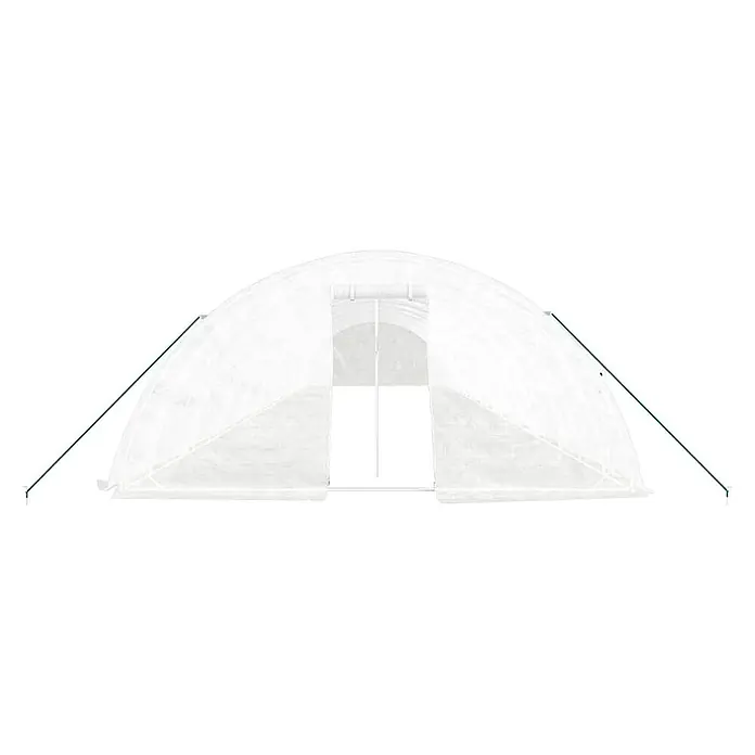 Furnicato Gewächshaus - Außenmaß inkl. Dachüberstand (B x T): 500 x 2.000 cm, Material Seitenwand: Kunststoff, 38 mm, Grau - Weißes, lichtdurchlässiges Tunnelgewächshaus mit grünen Abspannseilen zur sicheren Befestigung.