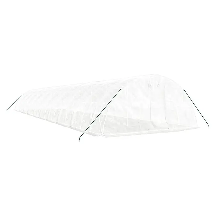 Furnicato Gewächshaus - Außenmaß inkl. Dachüberstand (B x T): 500 x 2.000 cm, Material Seitenwand: Kunststoff, 38 mm, Grau - Weißer, lichtdurchlässiger Gewächshaustunnel mit grünen Stützstangen.