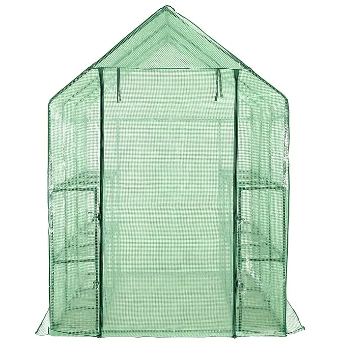 Furnicato Gewächshaus - 143 x 214 cm, Material Seitenwand: Kunststoff, 38 mm, grün - Grünes, transparentes begehbares Gewächshaus mit Innenregalen.