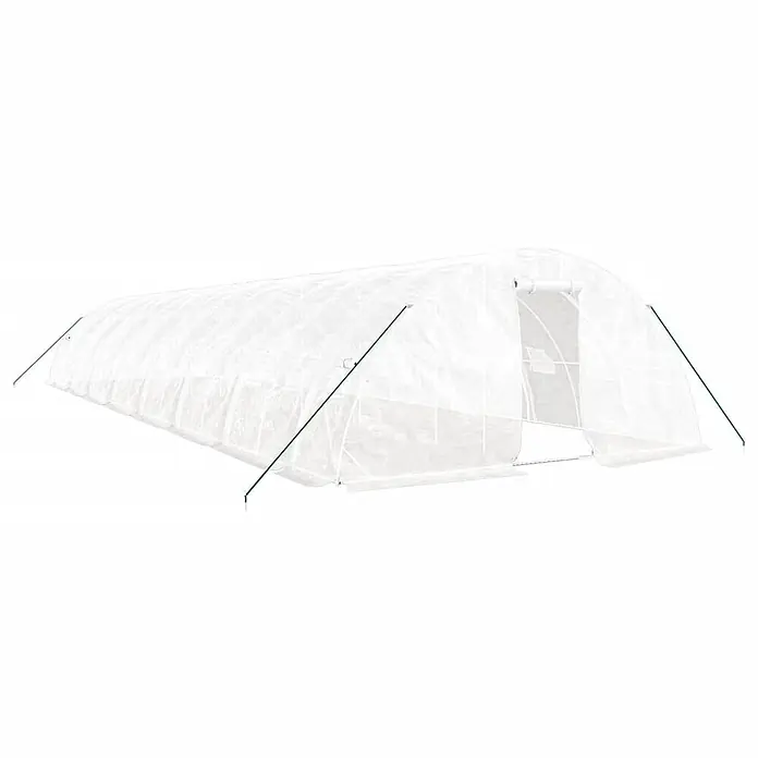 Furnicato Gewächshaus - Außenmaß inkl. Dachüberstand (B x T): 500 x 1.600 cm, Material Seitenwand: Kunststoff, 38 mm, Grau - Weißes, transluzentes Tunnelgewächshaus mit grünen Ankerseilen für den Gartenbau.