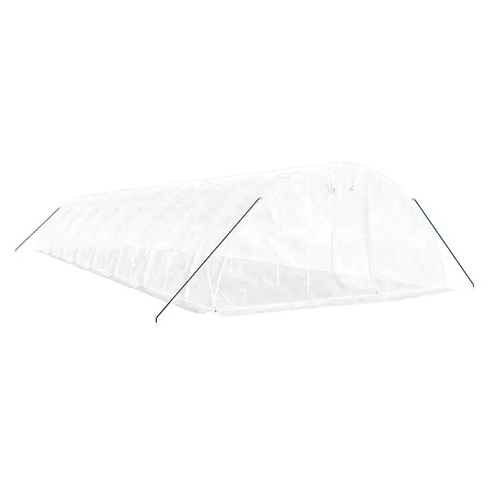 Furnicato Gewächshaus - Außenmaß inkl. Dachüberstand (B x T): 500 x 1.600 cm, Material Seitenwand: Kunststoff, 38 mm, Grau - Weißes, lichtdurchlässiges Gartentunnelgewächshaus mit grünen Stützstangen.