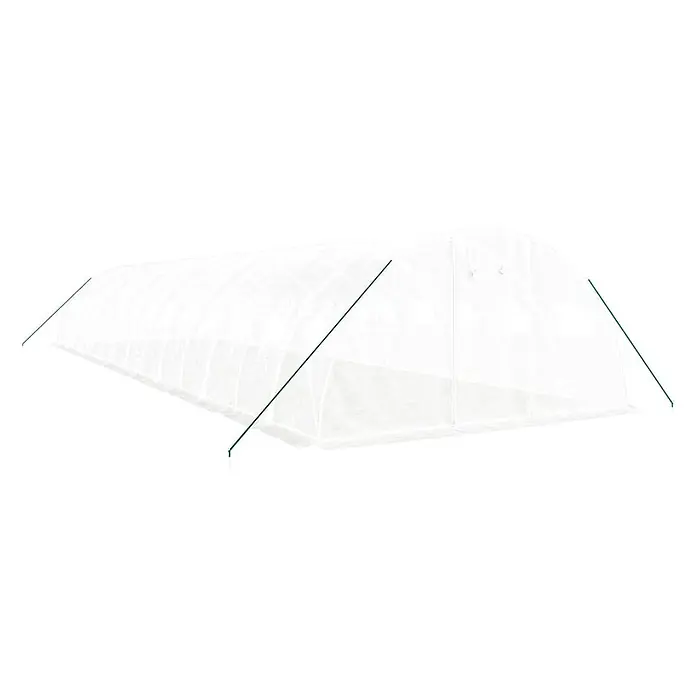Furnicato Gewächshaus - Außenmaß inkl. Dachüberstand (B x T): 400 x 1.400 cm, Material Seitenwand: Kunststoff, 38 mm, Grau - Weißes, transluzentes Folientunnel-Gewächshaus mit grünen Stützstangen zum Pflanzenschutz.