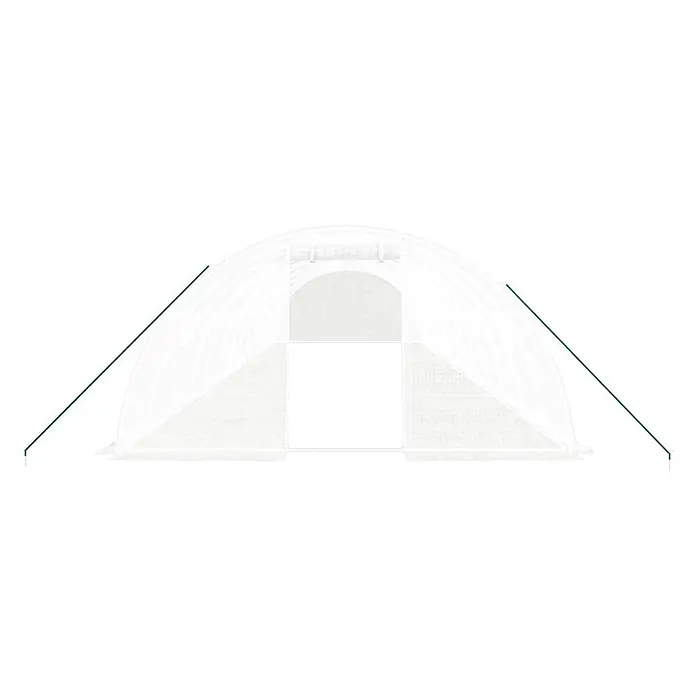 Furnicato Gewächshaus - Außenmaß inkl. Dachüberstand (B x T): 400 x 1.400 cm, Material Seitenwand: Kunststoff, 38 mm, Grau - Weißes, lichtdurchlässiges Tunnelgewächshaus mit Bogenstruktur und zwei grünen externen Stützseilen.
